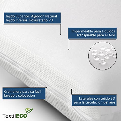 TextilECO Almohada Viscoelastica con Funda Lavable y Cremallera. Compacta Comoda Transpirable Impermeable. Ventilacion Lateral Tejido 3D. Firmeza Media. Viscoair. 150 cm