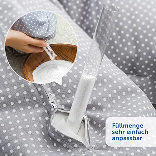 Theraline Cojín de lactancia y maternidad Dodo Pillow Premiun - 180 cm / Funda 100% algodón - Relleno: microperlas, sin sustancias nocivas, lavable a máquina - puntos grises