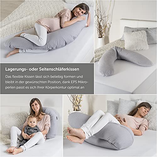 Theraline Cojín de lactancia y maternidad Dodo Pillow Premiun - 180 cm / Funda 100% algodón - Relleno: microperlas, sin sustancias nocivas, lavable a máquina - puntos grises