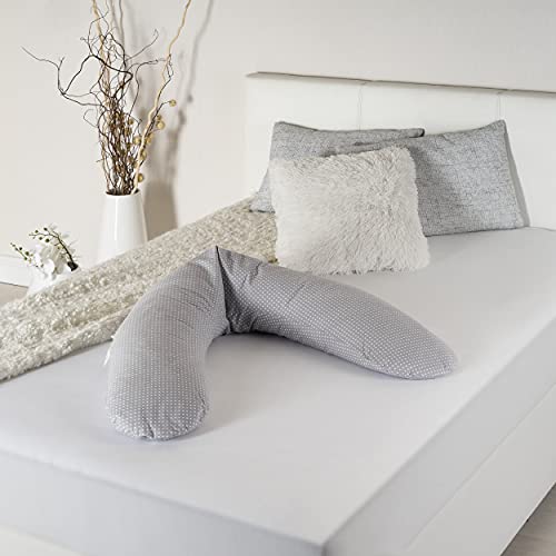 Theraline Cojín de lactancia y maternidad Dodo Pillow Premiun - 180 cm / Funda 100% algodón - Relleno: microperlas, sin sustancias nocivas, lavable a máquina - puntos grises