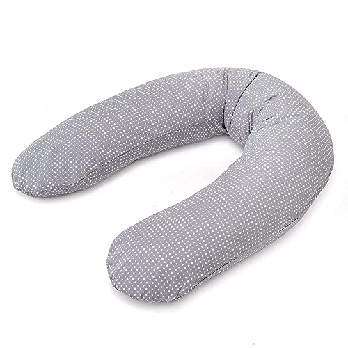 Theraline Cojín de lactancia y maternidad Dodo Pillow Premiun - 180 cm / Funda 100% algodón - Relleno: microperlas, sin sustancias nocivas, lavable a máquina - puntos grises