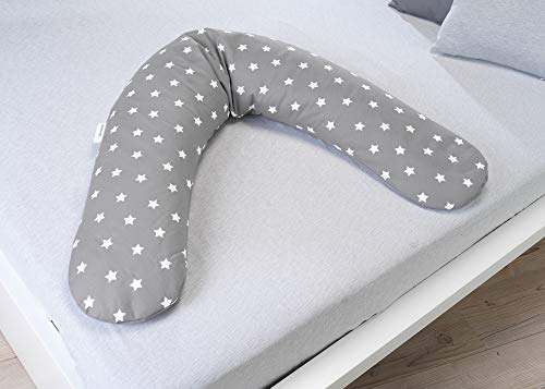 Theraline Komfort - Cojín de lactancia relleno de microperlas de arena, incluye funda exterior de 180 cm gris Big stars grau Talla:Mikroperlen