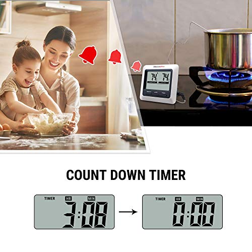 ThermoPro TP04 Termómetro Digital de Cocina para Alimentos Carne Barbacoa Horno Parrilla Comida con Modo Temporizador y Grande Pantalla LCD