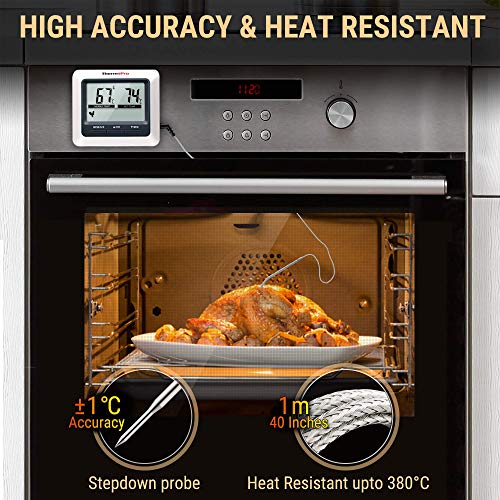 ThermoPro TP04 Termómetro Digital de Cocina para Alimentos Carne Barbacoa Horno Parrilla Comida con Modo Temporizador y Grande Pantalla LCD