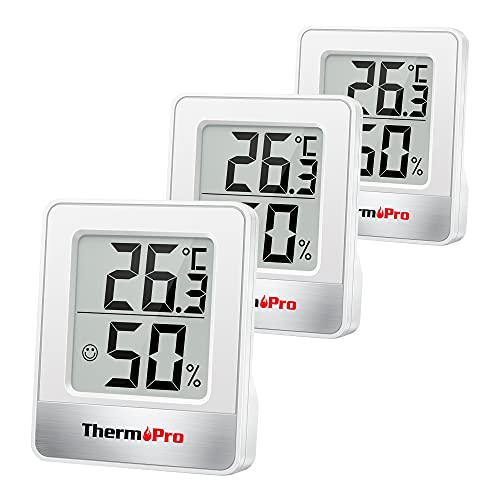 ThermoPro TP49 3 Piezas Mini Termómetro Higrómetro Digital Termohigrómetro de Interior Medidor de Temperatura y Humedad para Medir Ambiente del Hogar