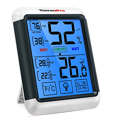 ThermoPro TP55 Termómetro Higrómetro de Interior para Casa Ambiente Medidor de Temperatura y Humedad Digital Termohigrómetro Profesional con Pantalla Táctil y Retroiluminación