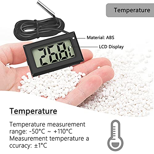 Thlevel Mini Termómetro Digital LCD con Sonda Externa Impermeable para Refrigerador, Congelador, Acuario (2×Blanco 2×Negro)