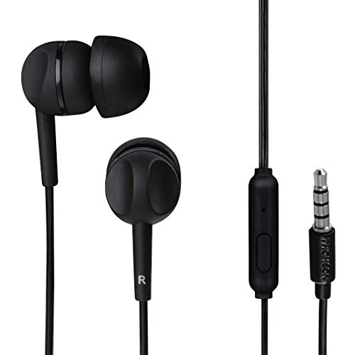 THOMSON | Auriculares de Cable, con micrófono para Respuesta de Llamada, Minimiza el Ruido Exterior, Función remota para controlar la música, Cable de 1,2m, In-Ear, Color Negro