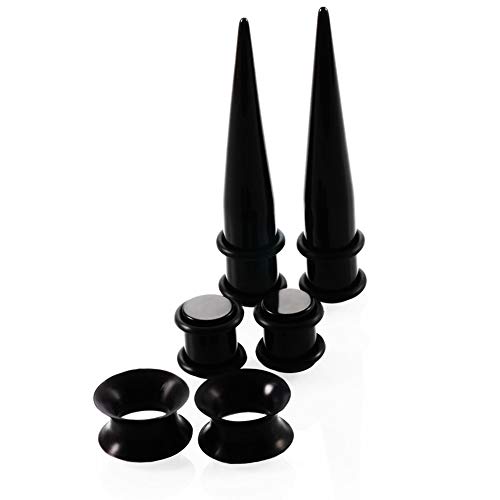 Thursday April 50 piezas Ear Gauges Stretching Kit Túneles de Silicona 14G-00G + Tapones y Tapones de Acrílico Juego de Expansores de Orejas Joyas de Perforación Corporal(Negro)