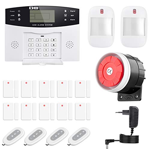 Thustand Sistema Alarma GSM Inalámbrico Control Remoto por Call/SMS - Kit Alarma Antirrobo Casa DIY con Sensor Puerta/Detector Movimiento PIR/Mando a Distancia para Hogar/Tienda