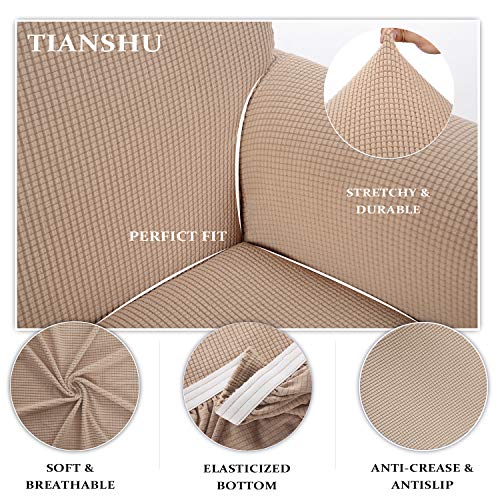 TIANSHU Funda de sofá 3 plazas Tejido Jacquard de poliéster y Elastano Fundas de sofá Suaves duraderas（3 plazas，Arena ）