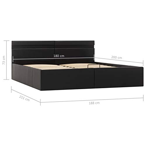 Tidyard Cama Canapé Hidráulica con LED Cama de Matrimonio Cuero Sintético Negra 180 x 200 cm