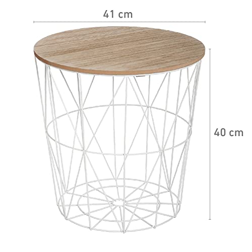 TIENDA EURASIA® Mesa Auxiliar Nordica - Mesas Auxiliares de Centro - Estructura Metalica y Tapa de Madera Extraible - Ideal para Combinar en Salones y Dormitorios (Blanco, D 41 x H 40 cm)