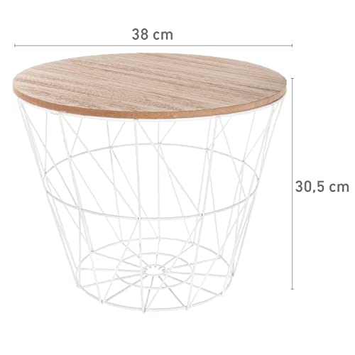 TIENDA EURASIA® Mesa Auxiliar Nordica - Mesas Auxiliares de Centro - Estructura Metalica y Tapa de Madera Extraible - Ideal para Combinar en Salones y Dormitorios (Blanco, D 38 x H 30,5 cm)