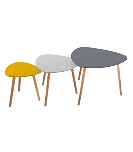 TIENDA EURASIA® Mesas Auxiliares de Centro - Pack 3 Mesitas Auxiliares de Diseño Nordico - Tablero de Madera MDF y Patas de Madera de Roble (Multicolor)