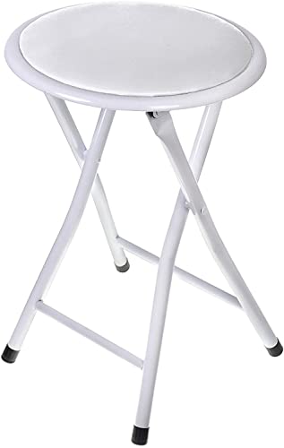 TIENDA EURASIA® Taburete Plegable de Aluminio con Asiento Acolchado. Medidas: 40x30x30cm Ideal para Cocina, Comedor, Salón, Dormitorio (Blanco)