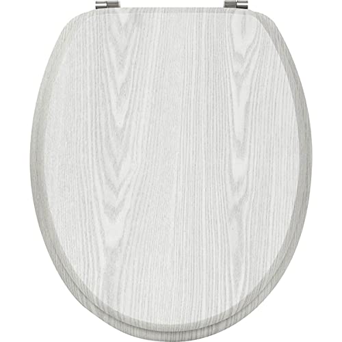 TIENDA EURASIA® Tapa de WC Universal - Diseño Efecto Madera - Tapa Fabricada en MDF con Bisagras de Acero Inoxidable - Medida 43,5 x 37,5 cm (4109186 - Gris Claro)