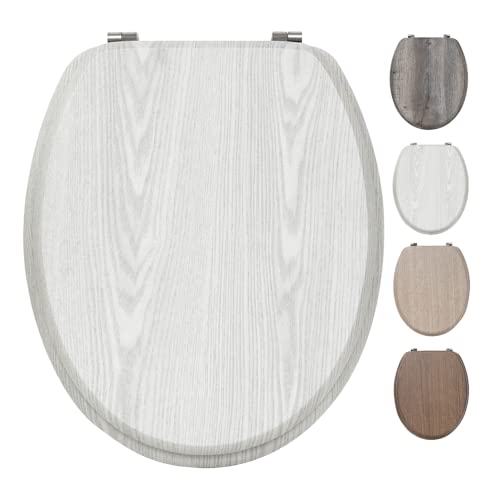 TIENDA EURASIA® Tapa de WC Universal - Diseño Efecto Madera - Tapa Fabricada en MDF con Bisagras de Acero Inoxidable - Medida 43,5 x 37,5 cm (4109186 - Gris Claro)