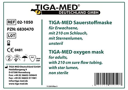 Tiga-Med – adultos máscara de oxígeno con verde 210 cm oxígeno Tubo, Set de 10