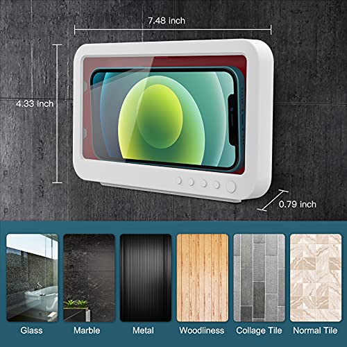 TiMOVO Caja Montada en la Pared para Móvil Impermeable, Funda de Pared Antiniebla y Táctil, Soporte Sellado Giratoria de 180° Compatible con Teléfonos de Menos de 6.8’’ para Baño Cocina, Blanco