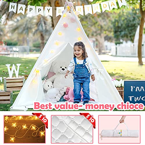 Tiny Land Tipi Infantil Tipi Tienda Tipi Indio para Niños con colchoneta Acolchada & Luces & Estuche de Transporte- Tienda Campaña Portátil Tienda Casa de Juegos para Interiores para Niños Niñas