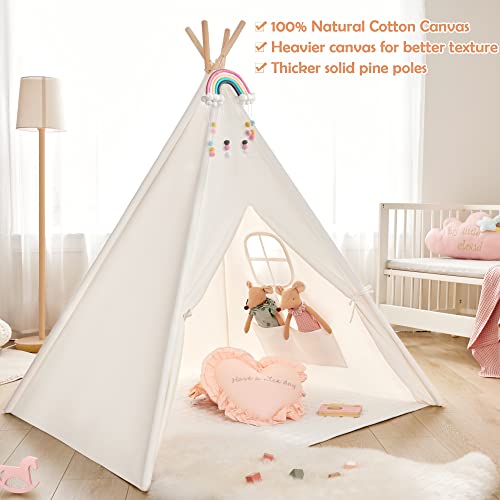 Tiny Land Tipi Infantil Tipi Tienda Tipi Indio para Niños con colchoneta Acolchada & Luces & Estuche de Transporte- Tienda Campaña Portátil Tienda Casa de Juegos para Interiores para Niños Niñas