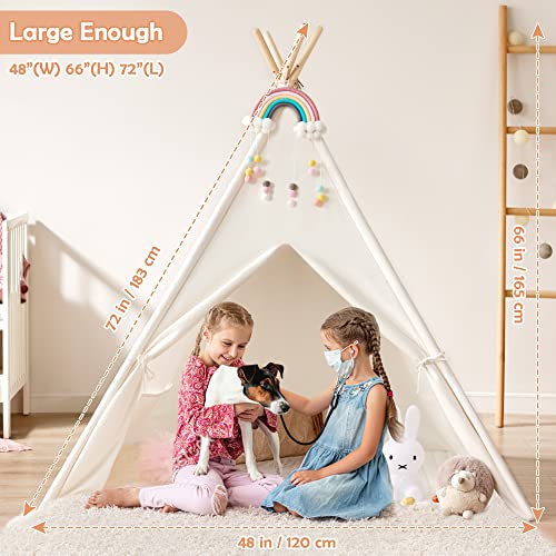 Tiny Land Tipi Infantil Tipi Tienda Tipi Indio para Niños con colchoneta Acolchada & Luces & Estuche de Transporte- Tienda Campaña Portátil Tienda Casa de Juegos para Interiores para Niños Niñas