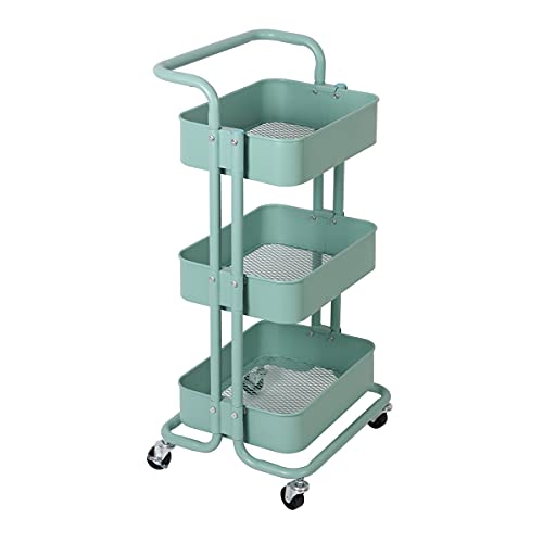 TLV TLV-FH-TR001 Carro Multiuso Auxiliar 3 Niveles con Ruedas Almacenamiento Cocina Oficina Baño, Verde Esmeralda, 85 x 36 x 43 cm