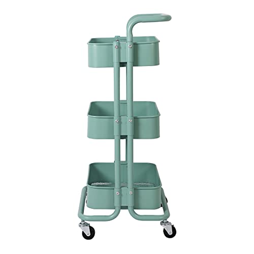 TLV TLV-FH-TR001 Carro Multiuso Auxiliar 3 Niveles con Ruedas Almacenamiento Cocina Oficina Baño, Verde Esmeralda, 85 x 36 x 43 cm