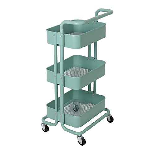 TLV TLV-FH-TR001 Carro Multiuso Auxiliar 3 Niveles con Ruedas Almacenamiento Cocina Oficina Baño, Verde Esmeralda, 85 x 36 x 43 cm