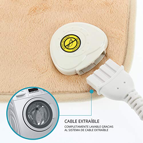 Tm Electron Tmhep111 - Almohadilla Eléctrica Lavable para Cuello y Espalda, 100W con 3 Niveles de Temperatura y Autoapagado, Beige