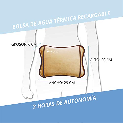 TM Electron Vulcano Bolsa De Agua Térmica Recargable En 5 Minutos Para 2 Horas De Uso Con Recubrimiento Suave De Microfibra Para Calmar Molestias Musculares, Marrón, 29x20x6 cm