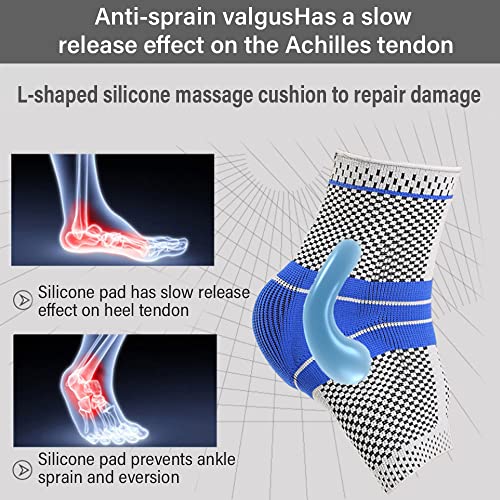 TOFBS 1 Par Tobillera de Compresión con Silicona Gel Pad Unisex, Soporte de Tendón de Aquiles y Fascitis Plantar, Alivia Hinchazón Dolor (XL)