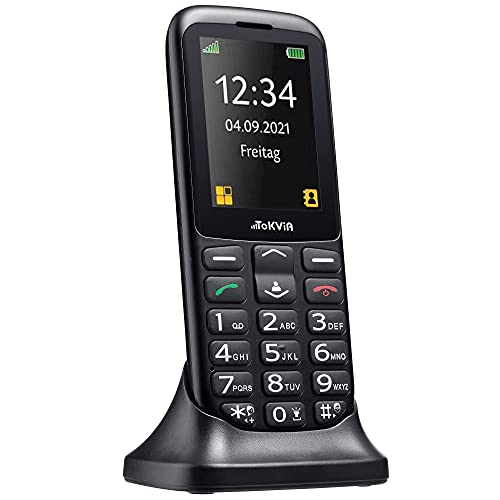 TOKVIA T111 Teléfono Móvil para Mayores con Teclas Grandes, Pantalla de 2,4 Pulgadas, Fácil de Usar Móviles para Ancianos con Botón SOS y Base Cargadora, Negro