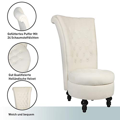 TOLEAD Sillon de Respaldo Alto Clásico Tapizado de Tela Crema Asiento Elegante Sillón Trono Con Espacio De Almacenamiento Para Dormitorio Y Salón