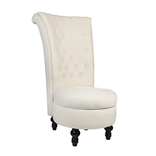 TOLEAD Sillon de Respaldo Alto Clásico Tapizado de Tela Crema Asiento Elegante Sillón Trono Con Espacio De Almacenamiento Para Dormitorio Y Salón