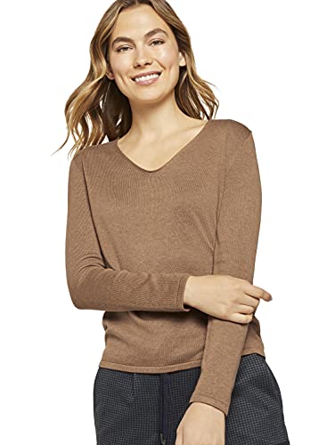 Tom Tailor Basic V-Neck Suéter, Hay 13261-Juego de Mesa y sillas de Paseo, Color Beige, S para Mujer