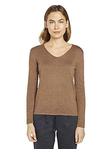 Tom Tailor Basic V-Neck Suéter, Hay 13261-Juego de Mesa y sillas de Paseo, Color Beige, S para Mujer