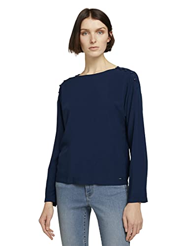 TOM TAILOR Denim Feminie Bluse Botón raglán, Relasthanl 10360-Silla de Paseo, Color Azul Marino, S para Mujer