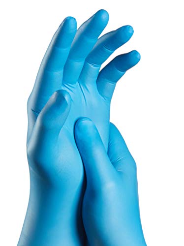 TouchGuard - Guantes de nitrilo azules desechables sin polvos ni látex, caja de 100 unidades, medianos