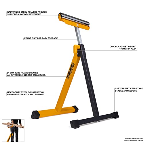 ToughBuilt - Soporte de rodillo/soporte - Extensión de sierra inglete ajustable, se pliega para un fácil almacenamiento, rodillo de acero galvanizado, rodillo resistente - (TB-S200)