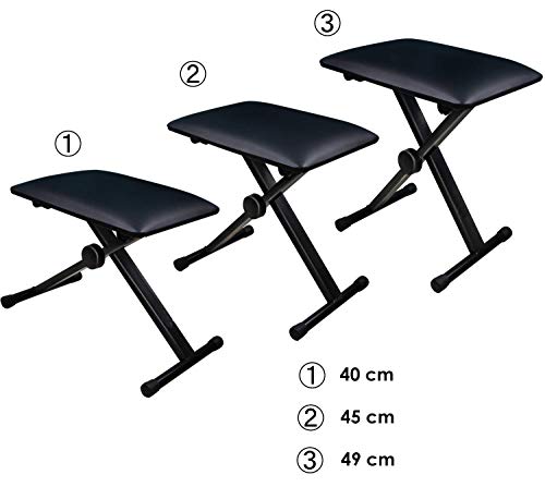 TPM G900530 - BANQUETA Banco DE Teclado Y Piano, Negra, Plegable, Ajustable DE Altura Y Gomas Antideslizantes - ROCKMUSIC ESPAÑA