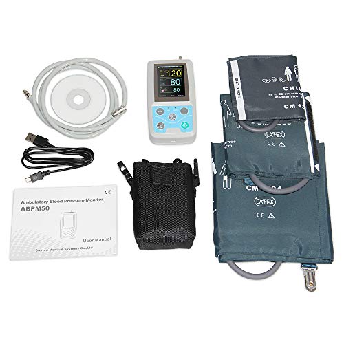 TQ Monitor de presión Arterial ambulatorio Las 24 Horas Holter Abpm50 + 3 Piezas de Manguitos, Software para PC, Manguitos para niños + Adultos + Adultos Grandes