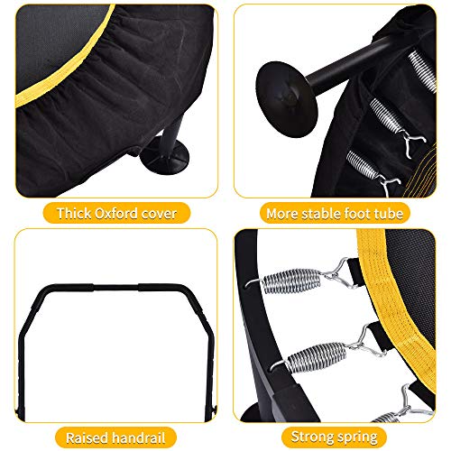 Trampolín Fitness para Adultos, Trampolin Cama Elastica Plegable con Asa Ajustable y Almohadilla de Salto Extensible, Apto para Interior / Exterior, Capacidad de Carga 100 kg, Amarillo