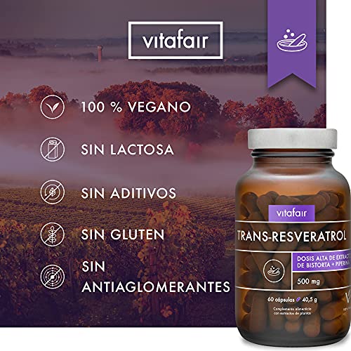 Trans-Resveratrol - 500mg por Porción - 60 Cápsulas - Extracto de Raíz de Fallopia Japonesa - Vegano - Máxima biodisponibilidad - German Quality