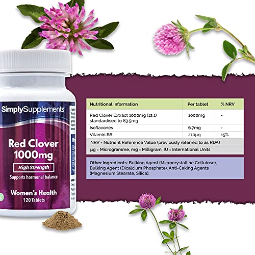 Trébol Rojo 1000mg - ¡Bote para 4 meses! - Apto para veganos - 120 Comprimidos - SimplySupplements