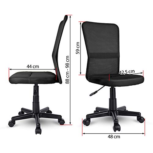 TRESKO Silla de Oficina Escritorio giratoria, Disponible en 7 Variantes de Colores, con Ruedas para Suelos Duros, Regulable en Altura de Forma Continua, Asiento Acolchado, Respaldo ergonómico (Negro)