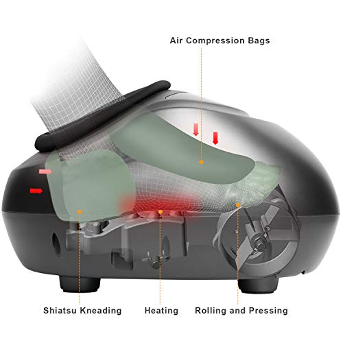 Triducna Masajeador de Pies Eléctrico Masaje Shiatsu con Calor, Amasamiento Rodillos, Intensidad Regulable y Compresión de Aire para Aliviar La Fatiga - Casa Oficina Uso