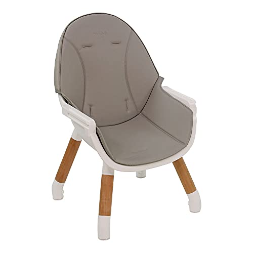 Trona EVA 2 en 1 a partir de 6 meses con patas de madera - se puede transformar en silla infantil + pupitre de 3 a 5 años. (Gris)