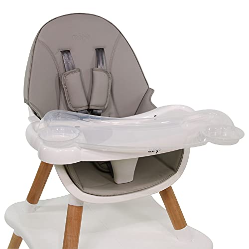 Trona EVA 2 en 1 a partir de 6 meses con patas de madera - se puede transformar en silla infantil + pupitre de 3 a 5 años. (Gris)